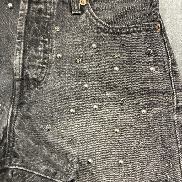 Levi’s Wedgie Jean Shorts Women Sz 26 Black Studded Rhinestone Cutoff Daisy Duke - Picture 2 of 10